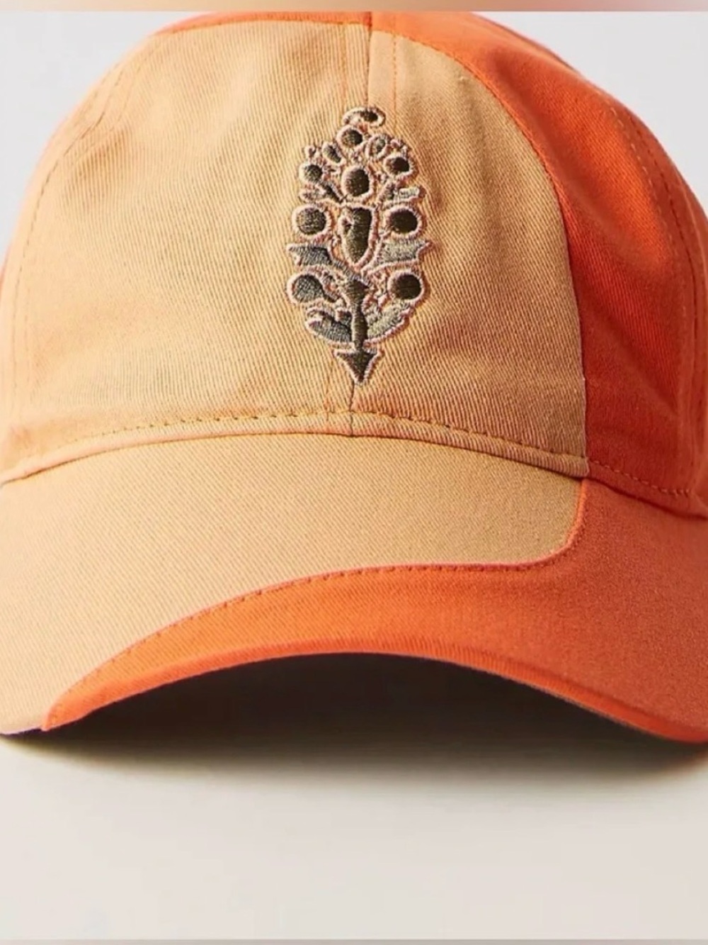 Free People Peach and Orange Embroidered Floral Baseball Cap